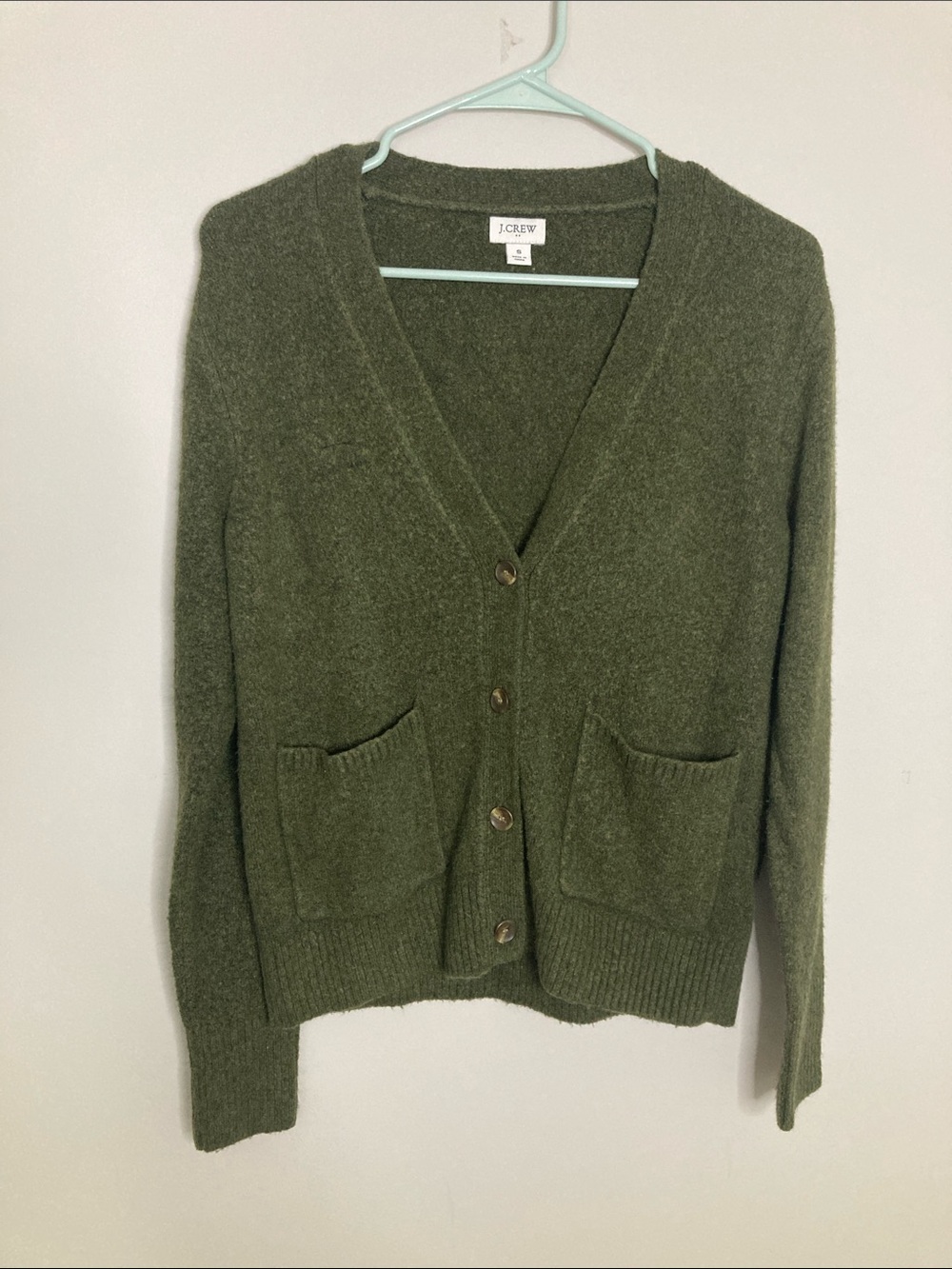 J. Crew Olive V-Neck Button Cardigan Sweater